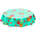 freckled sage round rose and grid aqua oilcloth tablecloth