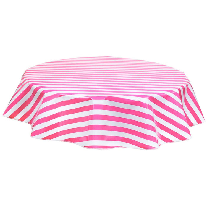 freckled sage round stripe pink oilcloth tablecloth