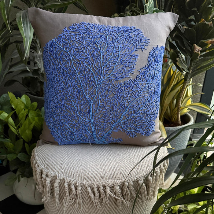 Royal Blue Sea Weeds - Blue Cotton Linen Decorative Euro Sham