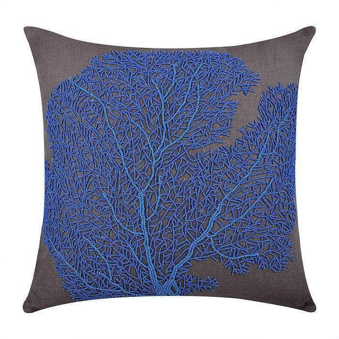 Royal Blue Sea Weeds - Blue Cotton Linen Decorative Euro Sham