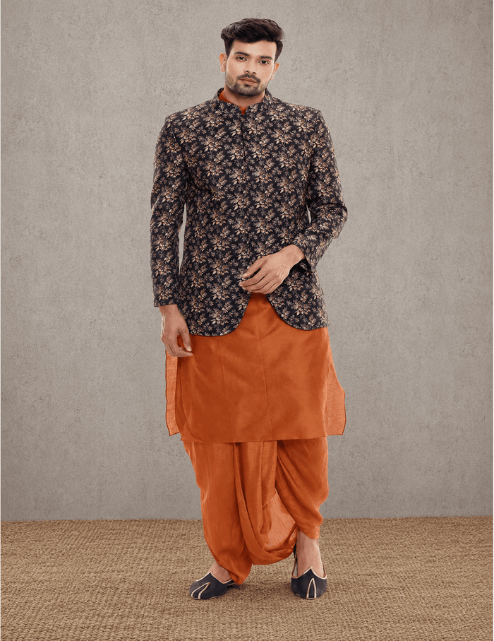 Rust Orange Kurta Jacket Set
