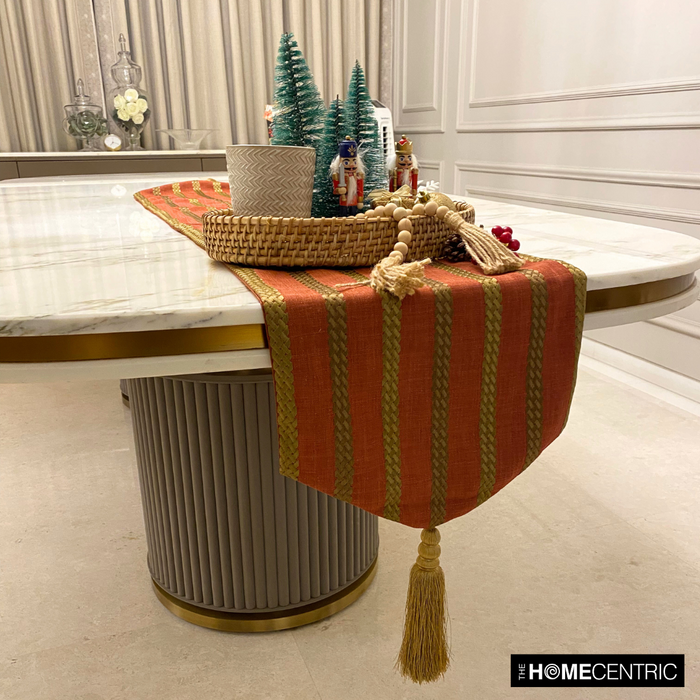 Rust & Red Linen Decorative Table Runners - Sumac Stripe