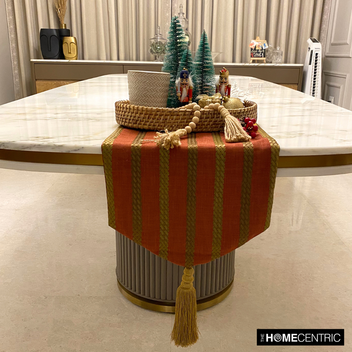 Rust & Red Linen Decorative Table Runners - Sumac Stripe