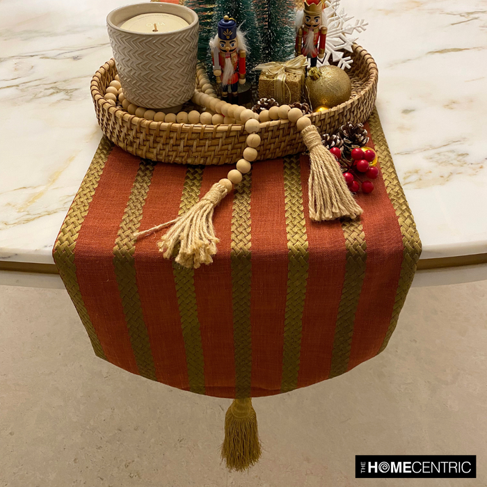 Rust & Red Linen Decorative Table Runners - Sumac Stripe