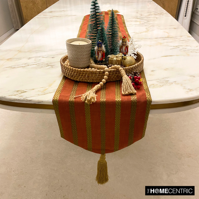 Rust & Red Linen Decorative Table Runners - Sumac Stripe