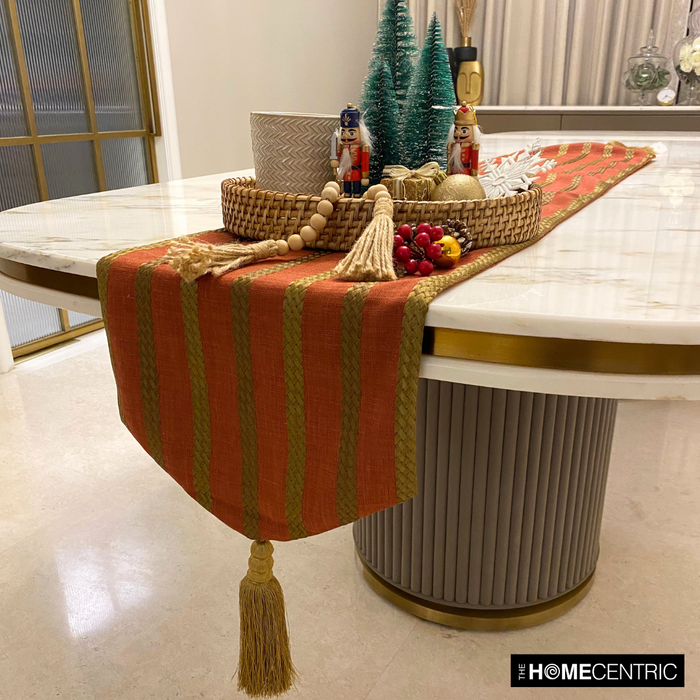 Rust & Red Linen Decorative Table Runners - Sumac Stripe