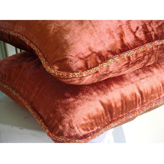 Rust Shimmer - Rust Velvet Throw Pillow Cover