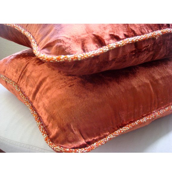 Rust Shimmer - Rust Velvet Throw Pillow Cover