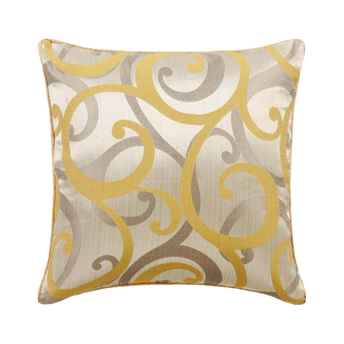 Scrolling All The Way - Mustard Yellow Jacquard Silk Decorative Euro Sham