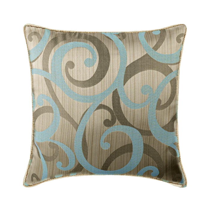 Scrolling All The Way Blue - Blue Jacquard Silk Decorative Euro Sham