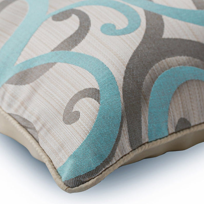 Scrolling All The Way Blue - Blue Jacquard Silk Decorative Euro Sham
