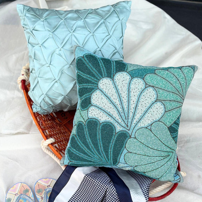 Sea Crunch - Blue Satin Decorative Euro Sham
