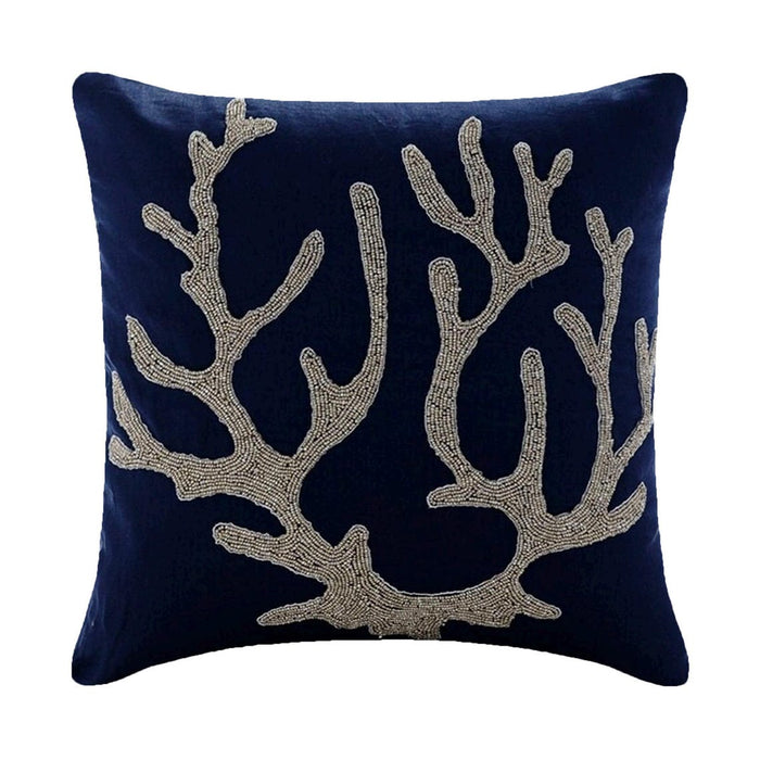 Sea Weed At The Shore - Navy Blue Cotton Linen Decorative Euro Sham