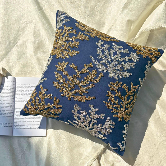 Sea Weeds Swim - Navy Blue Cotton Linen Decorative Euro Sham