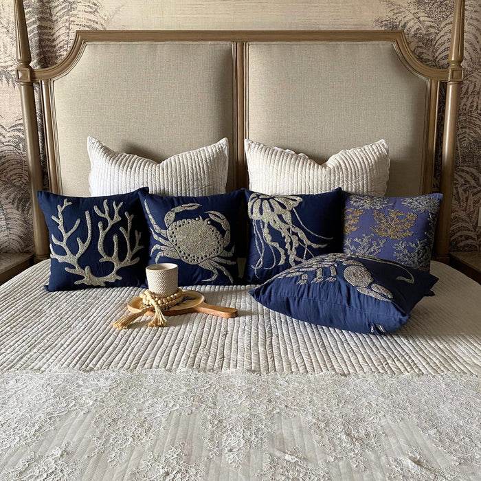 Sea Weeds Swim - Navy Blue Cotton Linen Decorative Euro Sham