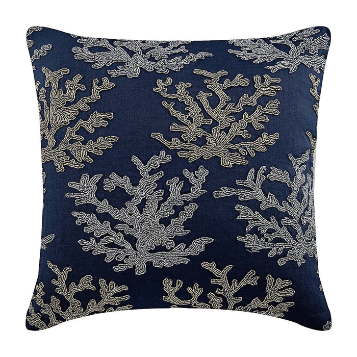 Sea Weeds Swim - Navy Blue Cotton Linen Decorative Euro Sham
