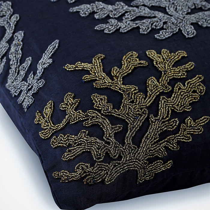 Sea Weeds Swim - Navy Blue Cotton Linen Decorative Euro Sham