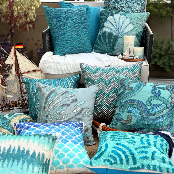 Sea Windsor - Blue Art Silk Throw Pillow Cover