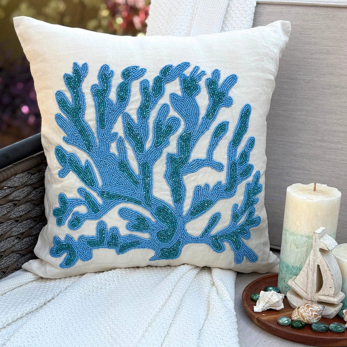 Seaweed Breeze - Blue Linen Decorative Euro Sham