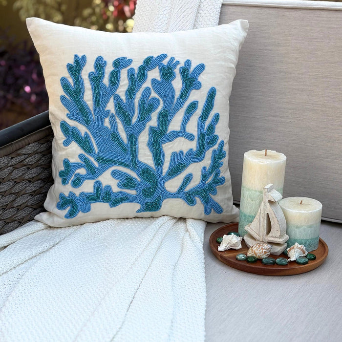 Seaweed Breeze - Blue Linen Decorative Euro Sham