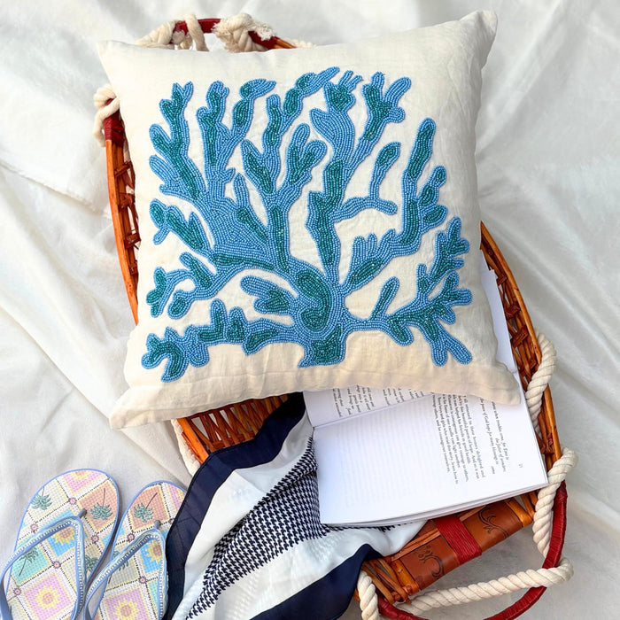 Seaweed Breeze - Blue Linen Decorative Euro Sham