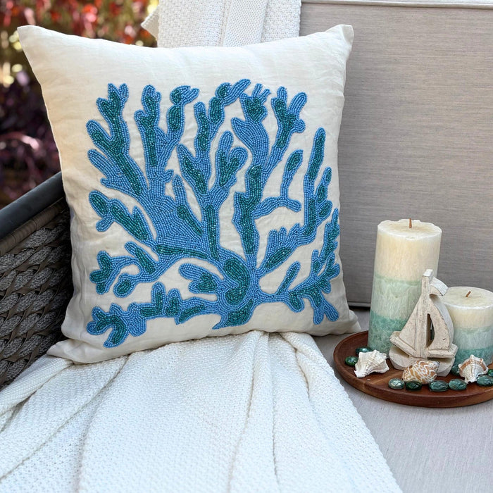Seaweed Breeze - Blue Linen Decorative Euro Sham