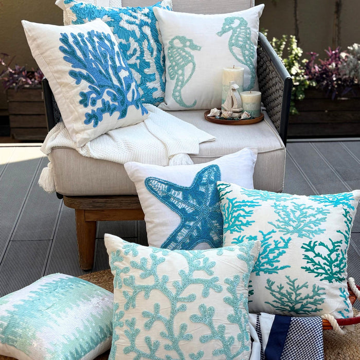 Seaweed Breeze Blue Throw Pillow Cover