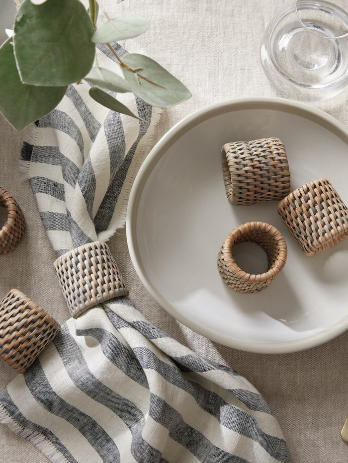 Set of 2 Ink Thick Stripe Linen Napkins
