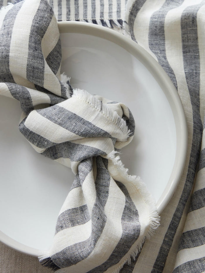 Set of 2 Ink Thick Stripe Linen Napkins