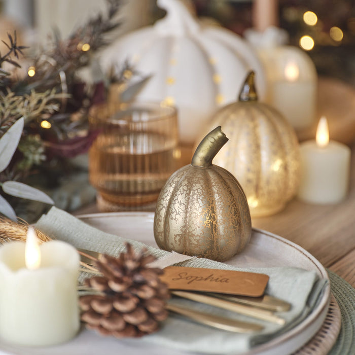 Set of 4 Mini Glass Light Up Pumpkin Decorations