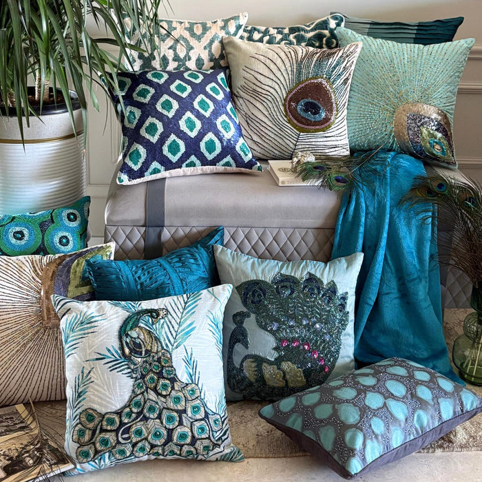 Shades Of Teal - Teal Blue Art Silk Throw Pillow Cover