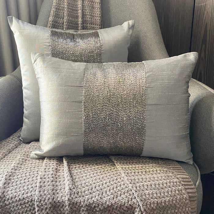 Silver Center - Silver Art Silk Throw Pillow Cover