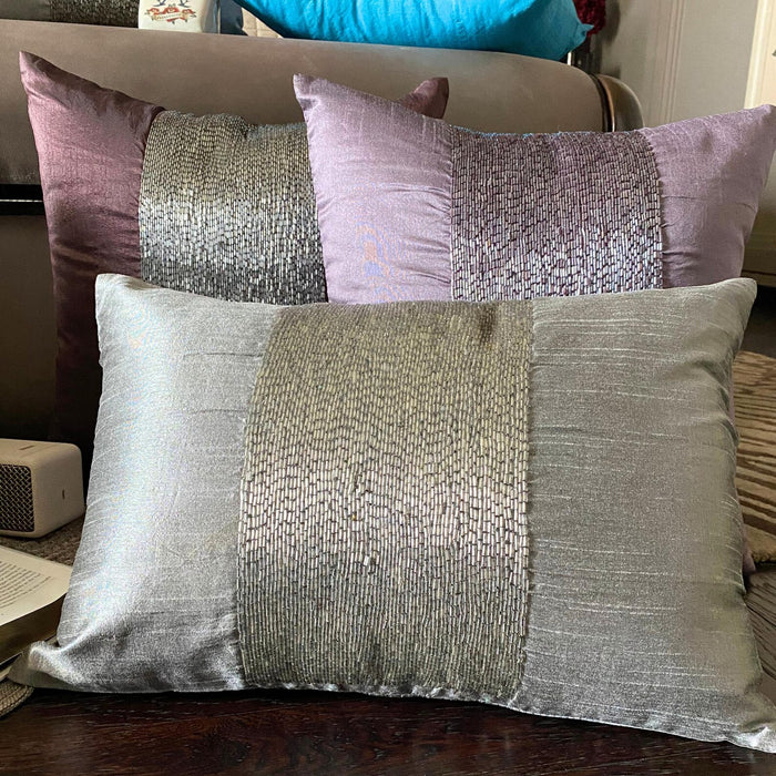 Silver Center - Silver Art Silk Throw Pillow Cover