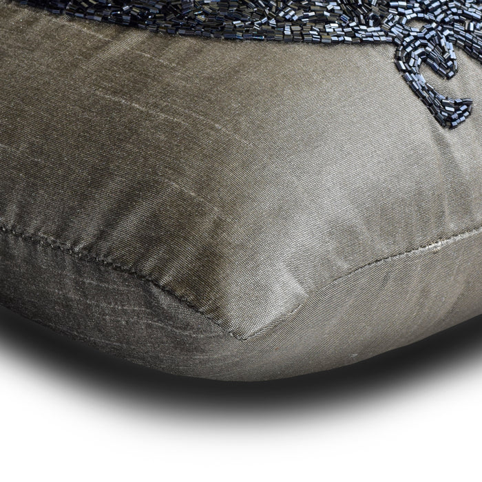 Silver Dancing Peacock - Silver Art Silk Throw Pillow Cover