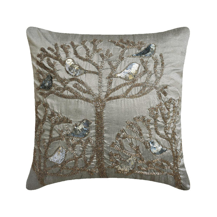 Silver Pigeons - Silver Art Silk Throw Pillow Cover