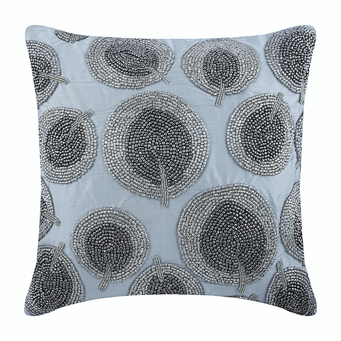 Silver Round Leaves - Silver Art Silk Decorative Euro Sham