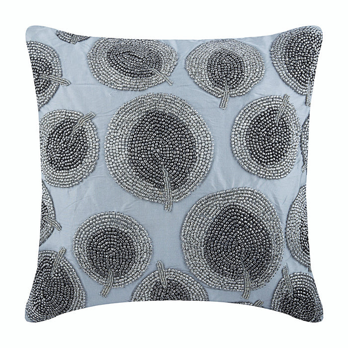 Silver Round Leaves - Silver Art Silk Decorative Euro Sham