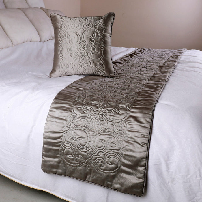 Silver Soft - Silver Satin Decorative Bed Runner and Pillow Cover