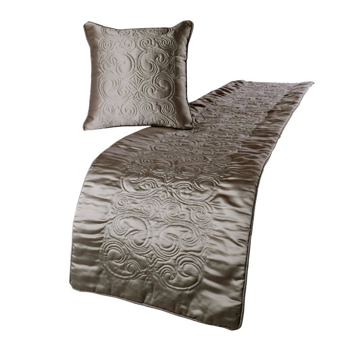 Silver Soft - Silver Satin Decorative Bed Runner and Pillow Cover