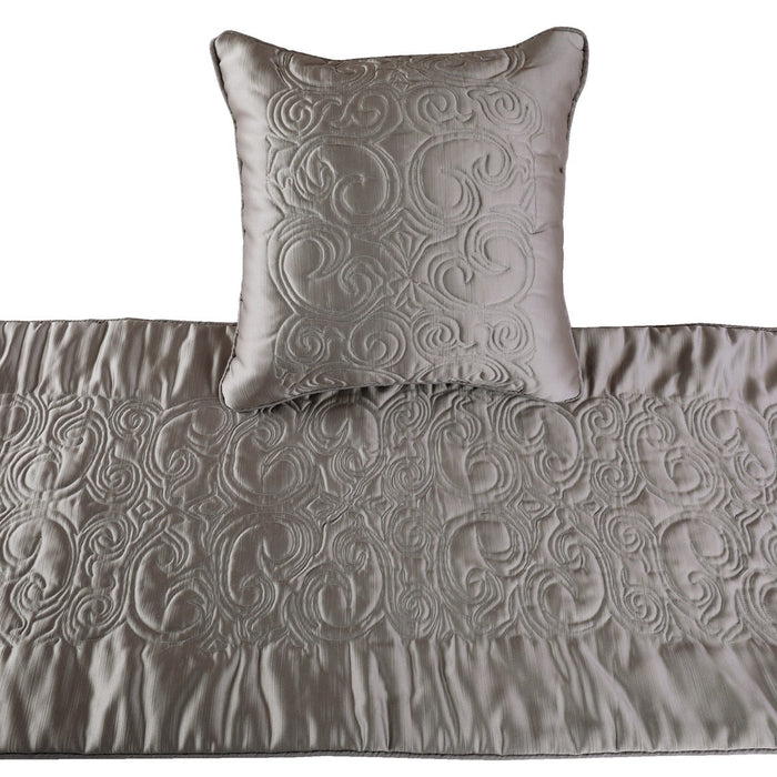 Silver Soft - Silver Satin Decorative Bed Runner and Pillow Cover