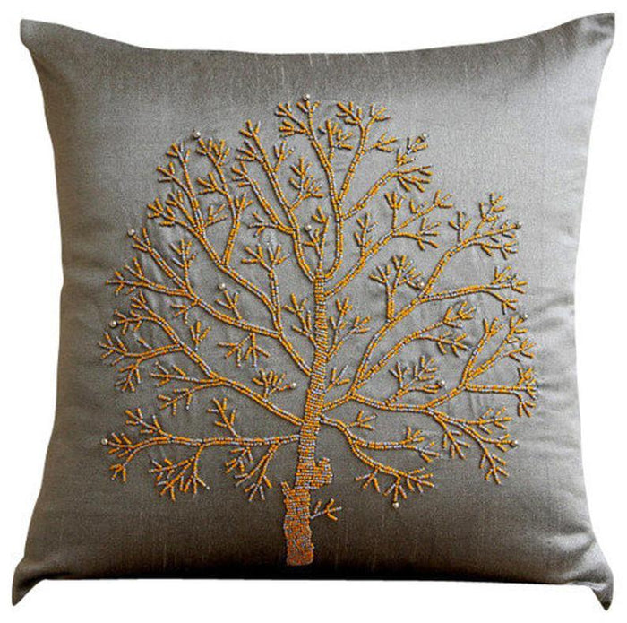 Silver Tree Of Life - Silver Art Silk Decorative Euro Sham