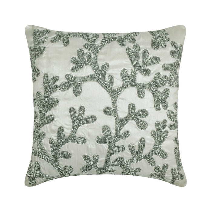 Silver & White Art Silk Throw Pillow Cover - Silver Coral