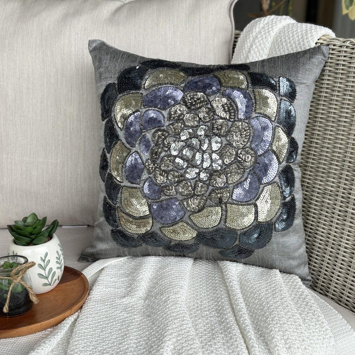 Silver Wildflower - Silver Art Silk Decorative Euro Sham