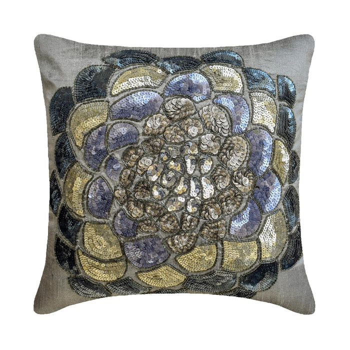 Silver Wildflower - Silver Art Silk Decorative Euro Sham