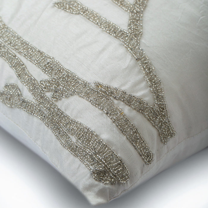 Silver Willow - White Art Silk Throw Pillow Cover