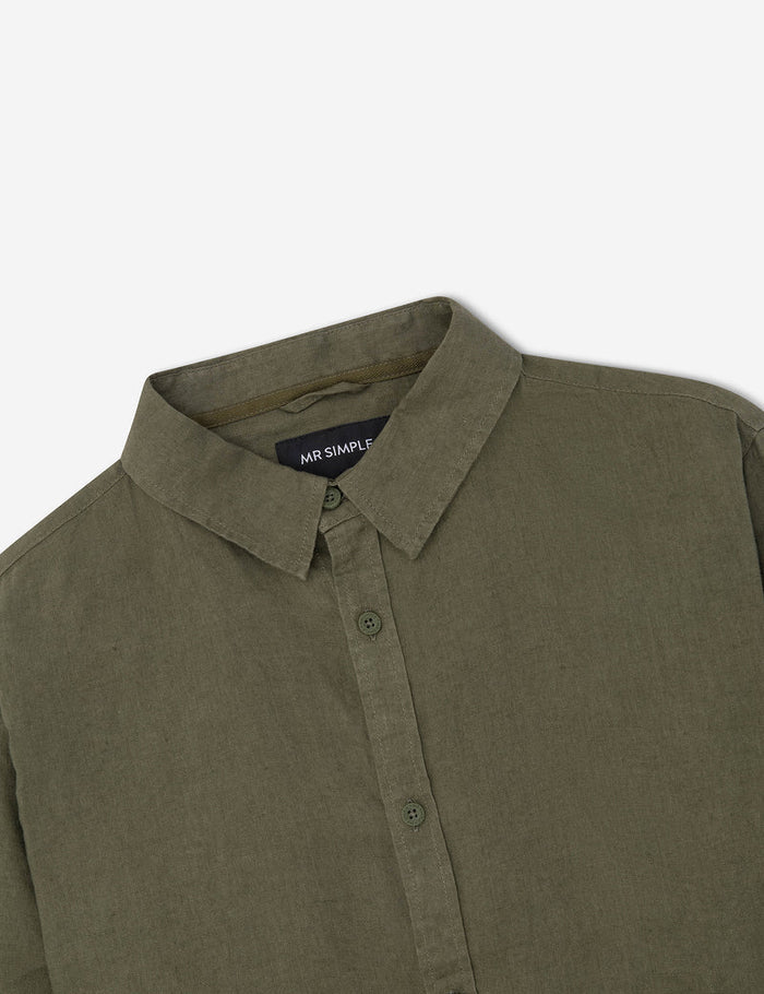 Simple | Men’s Linen long sleeve shirt | Fatigue - Suzie Anderson Home