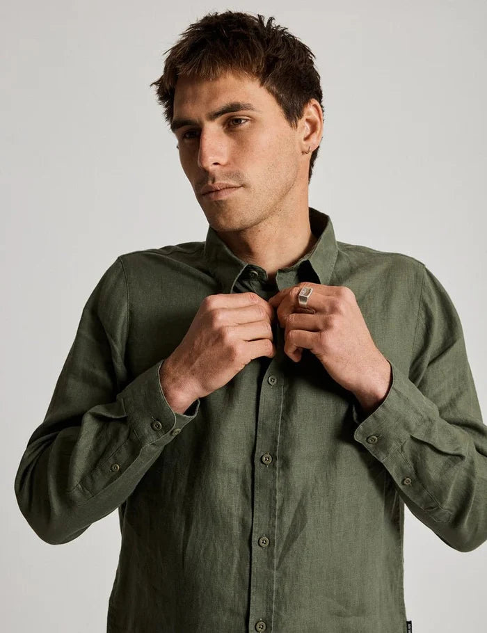 Simple | Men’s Linen long sleeve shirt | Fatigue - Suzie Anderson Home