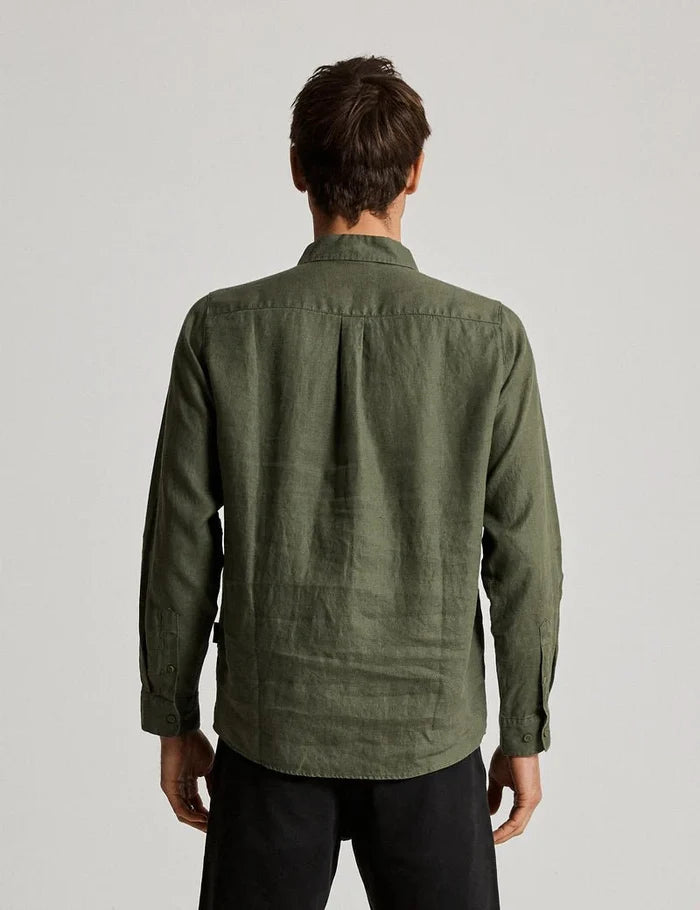 Simple | Men’s Linen long sleeve shirt | Fatigue - Suzie Anderson Home