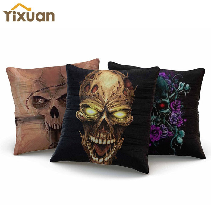 Skull Printed Linen Pillow Cushion Cover