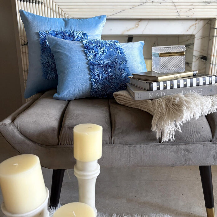 Sky Blue Love - Sky Blue Silk Decorative Lumbar Pillow Cover